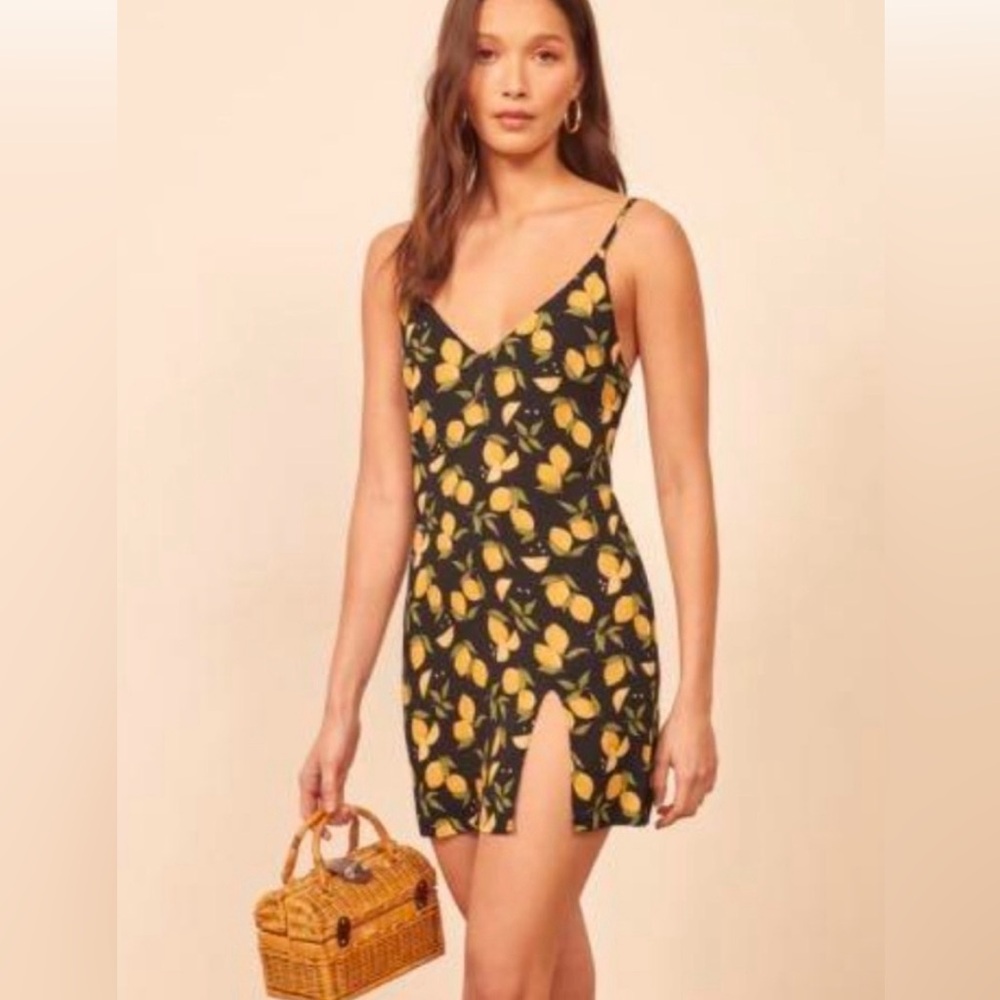 Reformation Black Yellow Lemon Drop Marlow Dress MSRP $198 - Picture 6 of 6